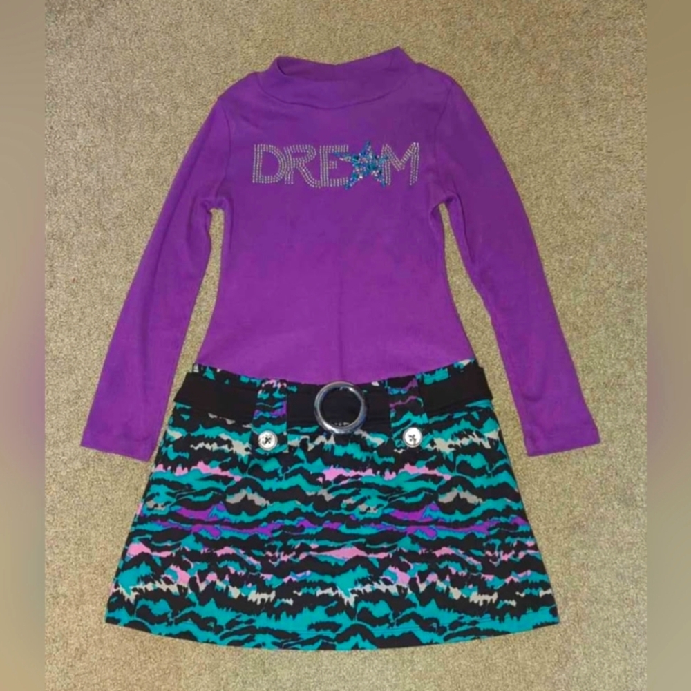 Purple Long Sleeve Dress with Patterned Skirt